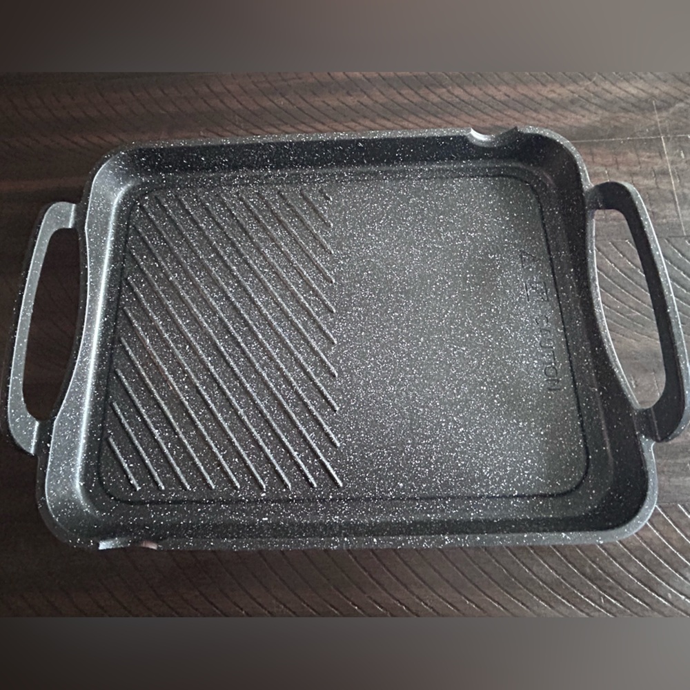 Bazova Non-Stick Stove Top Double Burner Granite Grill/Griddle Pan